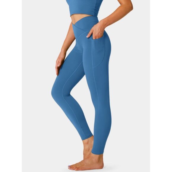 Halara Softlyzero Crossover Pocket Plain Leggings Sz Medium Womens Blue Full Len - Picture 9 of 9